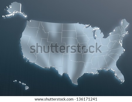 Map of USA. 3D render. Include Hawaii and Alaska.