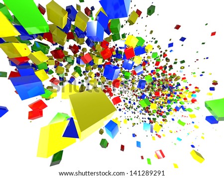 3d random colored cubes on white background