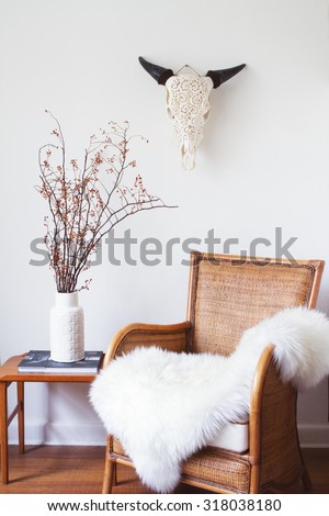White scandinavian interior with furniture and decorative objects