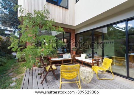 Outdoor patio deck on new renovation extension in contemporary Melbourne home