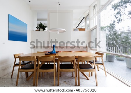 Beautiful scandinavian style dining room in mid century modern Australian home