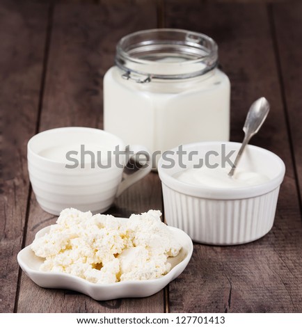 Milk, sour cream and the cottage cheese