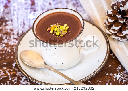 Closeup of hot chocolate cocoa , the perfect winter comfort food