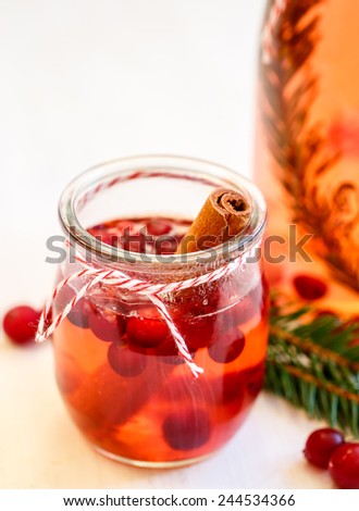 Hot winter drink with cranberries.