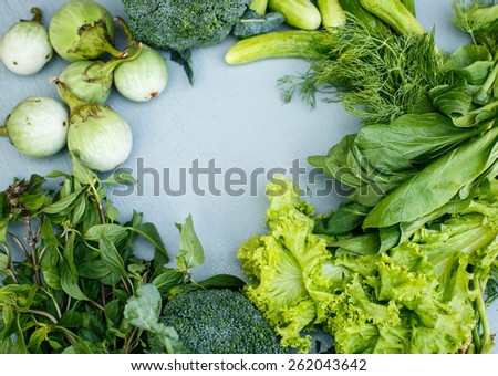 Green vegetables and herbs
