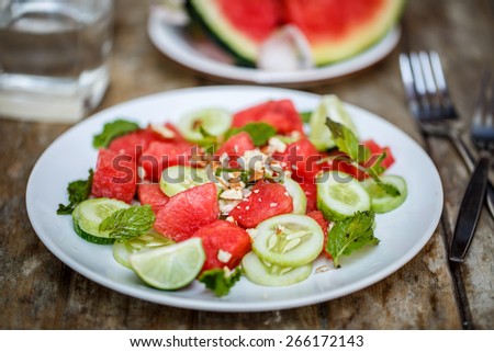 Watermelon salad with cucumbers
