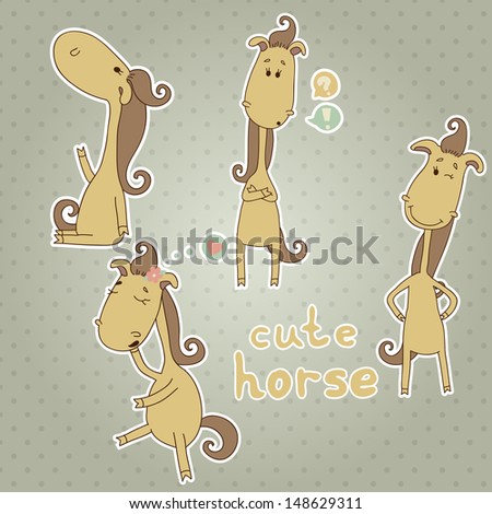 Stickers with cute horse Cartoon animal Funny vector set Eps 10 Stickers with cute horse Cartoon animal Funny vector set Eps 10