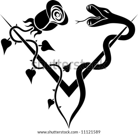 stock vector : V ROSE AND SNAKE TATTOO - Tattoo Design. Vector drawing.
