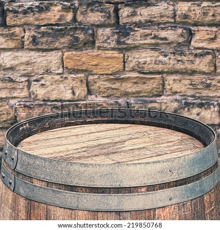 Rustic Barrel top on  brick wall background