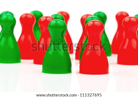 red and green pawns. coalition government between red and green.