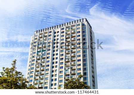one older high-rise apartment building. live in high-rise