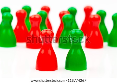 red and green pawns. coalition government between red and green.