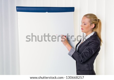a young woman with a flip chart board during a presentation. training and adult education.