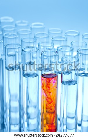 Test tubes in a laboratory experiment in chemistry