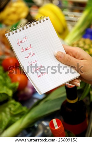 British shopping list in a supermarket with a shopping trolley
