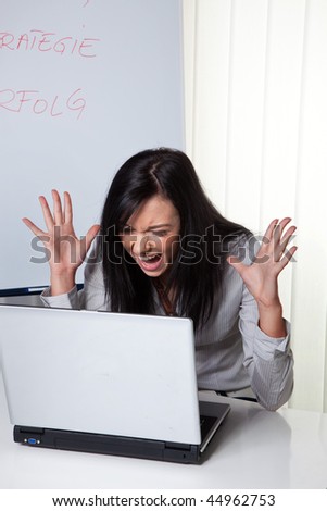 Desperate young woman facing a problem on the laptop