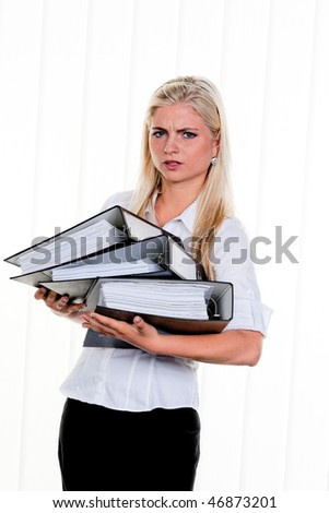 Young Woman with a stack of files folder: