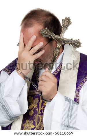 A Catholic priest with handcuffs