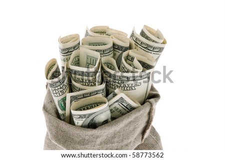 Many dollars bills in a sack