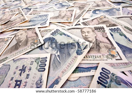 Many Japanese money bills, the yen currency