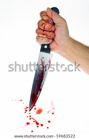 stock photo :  A knife smeared with blood. A murder weapon. Photo icon Crime