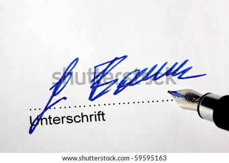 Manual signature with pen in a letter
