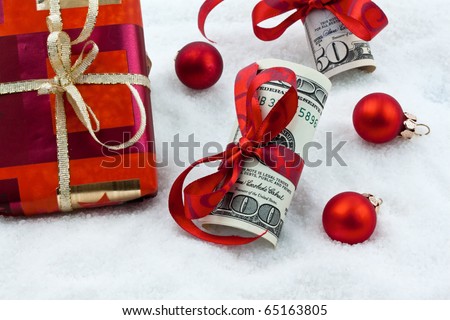 Dollar Currency notes with bow as a gift of money