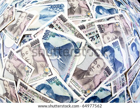 Many of the Japanese yen bank notes currency