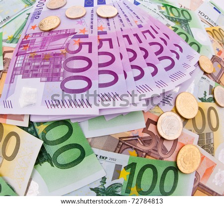 european currency collage - multicolored euro banknotes background
