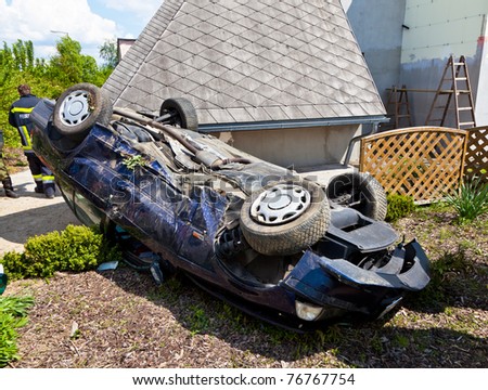 stock photo A damaged car after a traffic accident