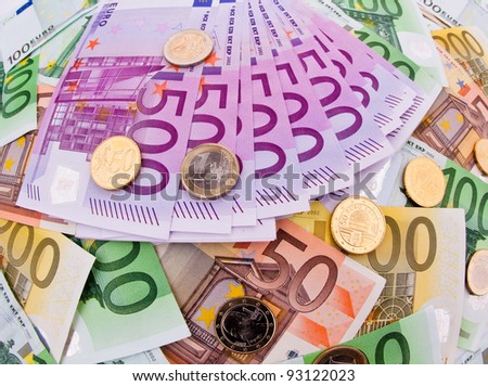 many euro banknotes of the european union. photo symbol for wealth