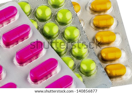colorful tablets in blister packs, icon photo for remedies and health