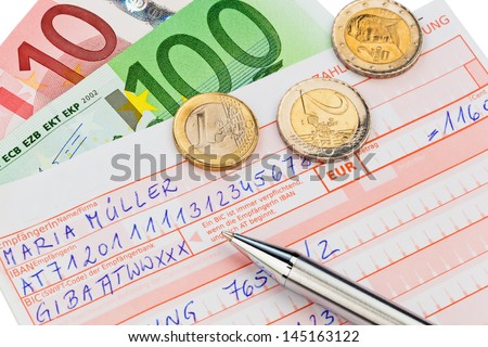 a number schin for transfer or cash payment with iban and bic code of austria.
