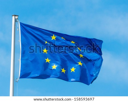 the european union flag blowing in the wind. eu flag