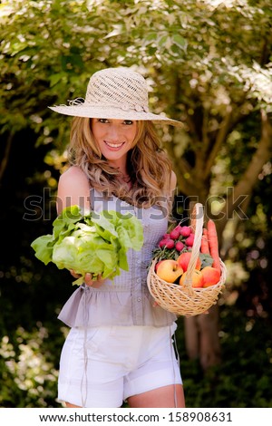 fruits and vegetables in the basket with his wife