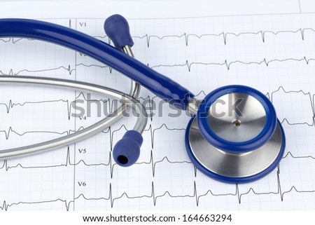 stethoscope and electrocardiogram, symbol photo for heart disease and diagnosis