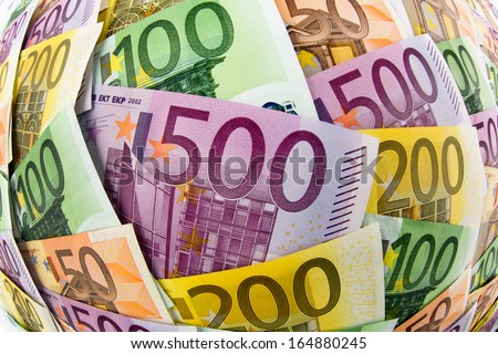many different euro bills. symbolic photo for wealth and investment