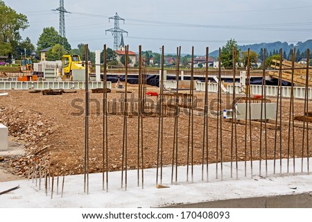 at a construction site are steel mesh for reinforcement of concrete slabs