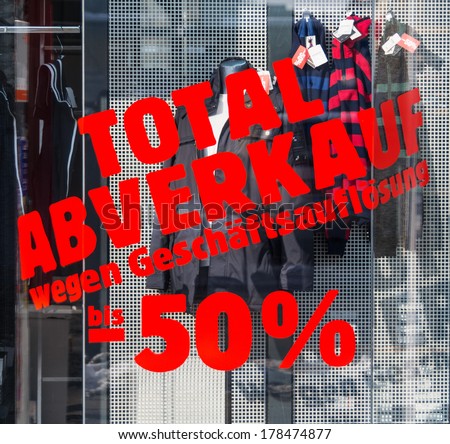 total sales for liquidation. symbolic photo for bankruptcy and retirement.