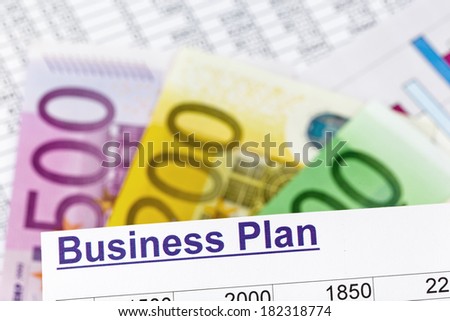 a business plan for starting a business. ideas and strategies for self-employment. euro banknotes.
