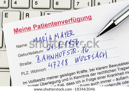 a living will in german language. instructions for the doctor or hospital in the event of a terminal illness.