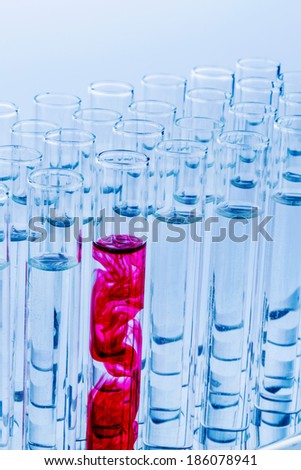 many test tubes for an experiment in a research laboratory of a university. learning and researching symbolic photo for.
