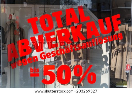 total sales for liquidation. symbolic photo for bankruptcy and retirement.