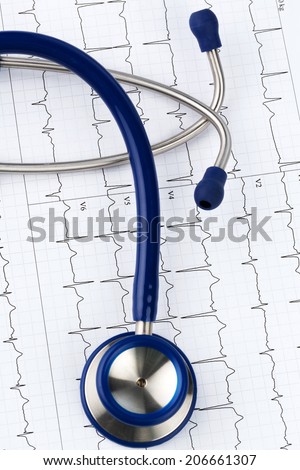 stethoscope and electrocardiogram, symbol photo for heart disease and diagnosis