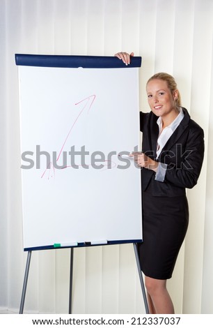 a young woman with a flip-chart board during a presentation. training and adult education.