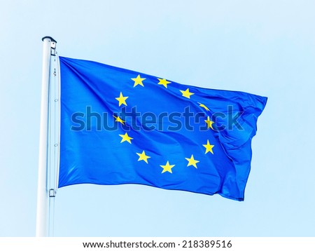 the european union flag blowing in the wind. eu flag