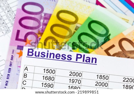 a business plan for starting a business. ideas and strategies for business creation. euro banknotes.