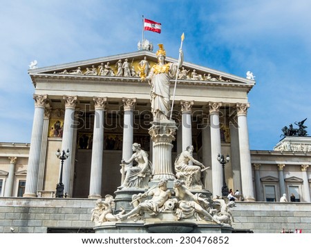 parliament in vienna, austria. with the statue of 