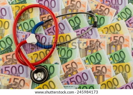 stethoscope and euro banknotes. photo icon for health care costs and health insurance for medical and