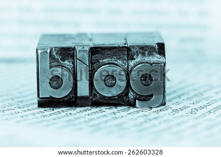 the word blog written with lead letters. photo icon for blog